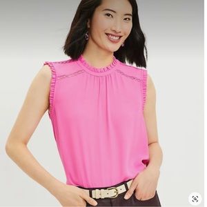 NWT Loft Cutout Ruffle Mixed Media Shell Size L